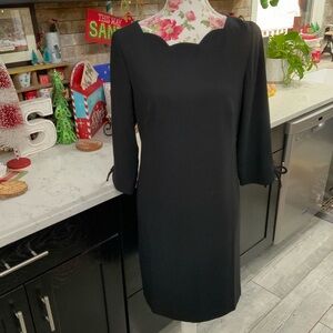 Talbots Petite Black Scallop Edge Ponte Shift Dress Size 6P New Minimalist
